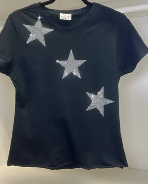 Black Sequin Star Graphic Tee - 100% Pima Cotton