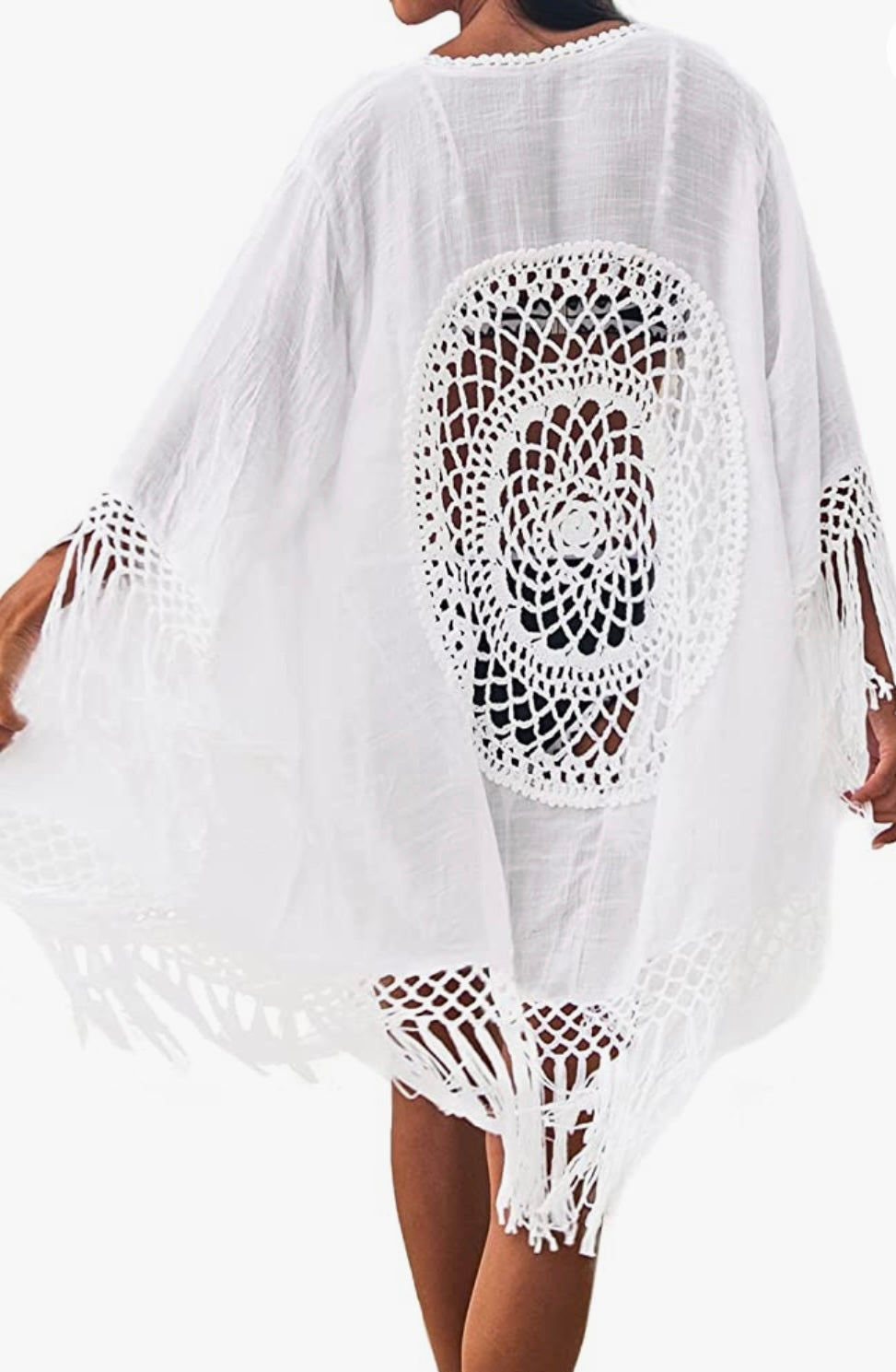 Crochet Beach Kimono-Style Cover-Up - One Size Fits Most