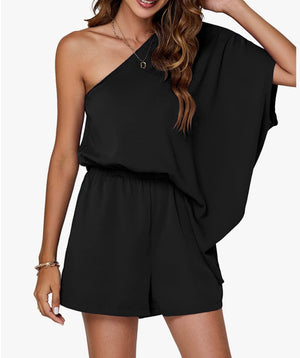 One Shoulder Batwing Onepiece Romper Shorts