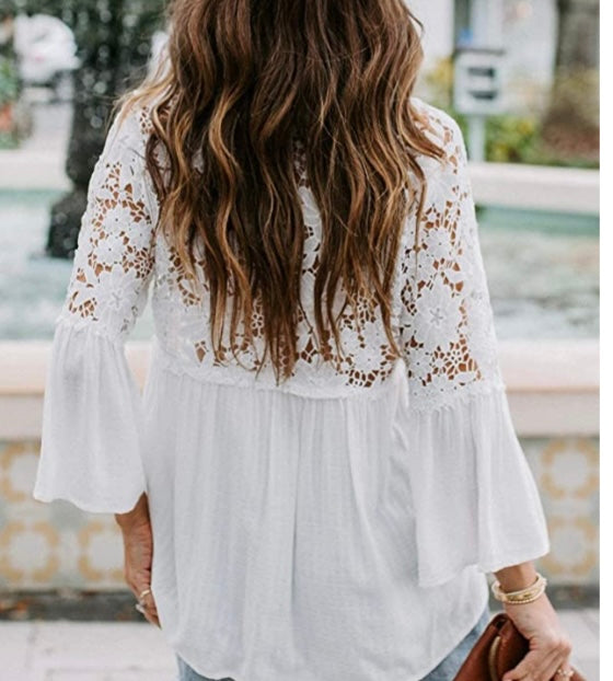 Flowy White Lace Crochet Blouse - staceys boutiques