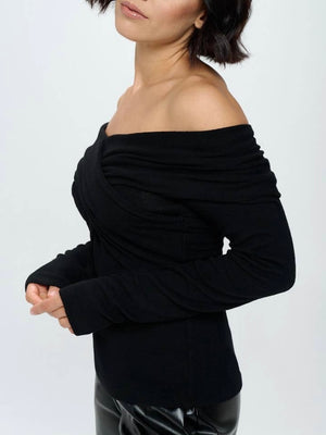 Cashmere-Feel Off the Shoulder Wrap Top