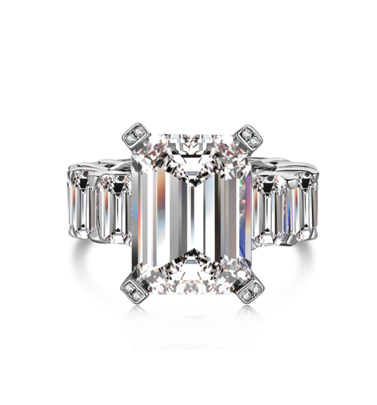 Emerald cut Swarovski Crystal ring with baguette band