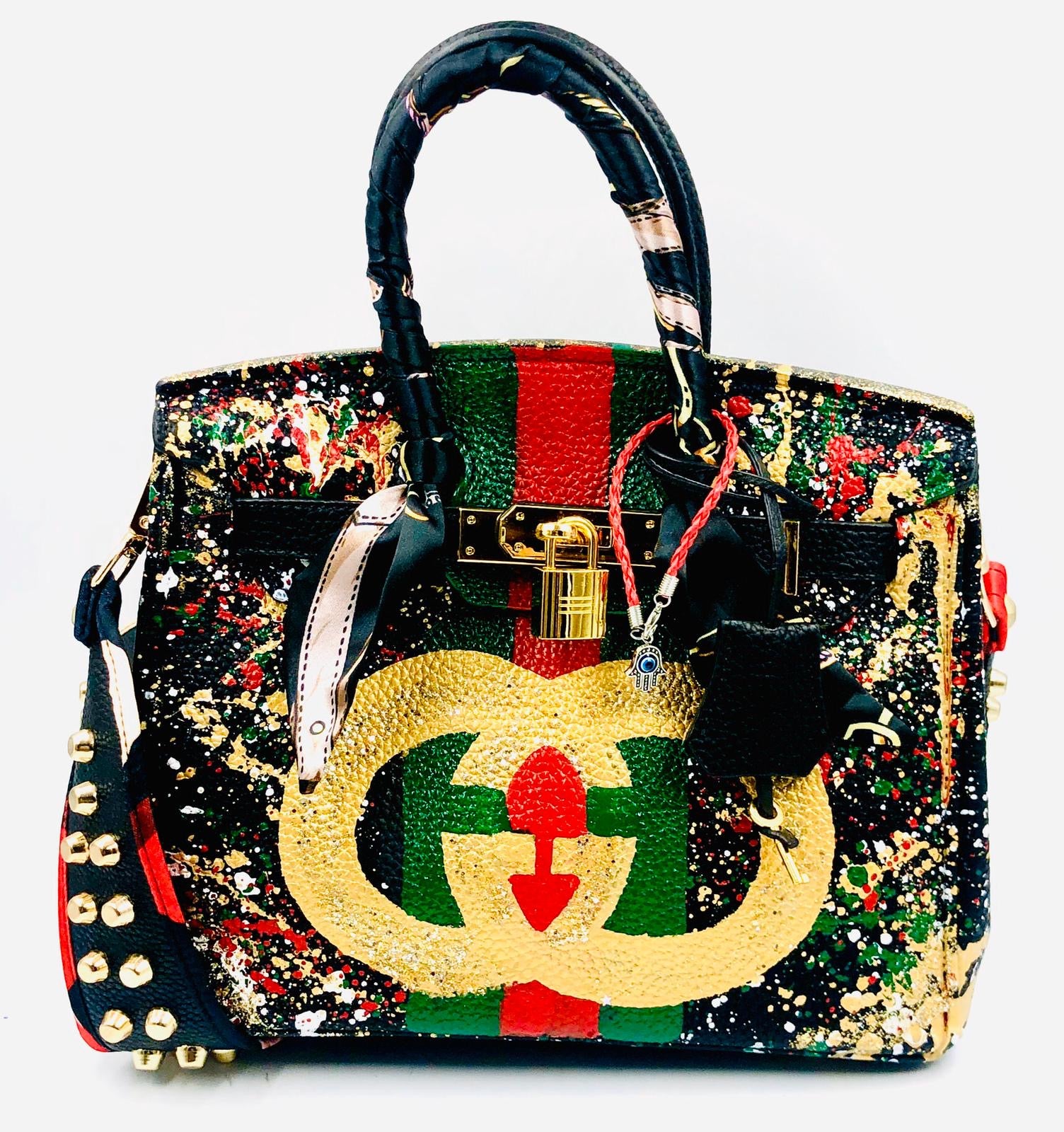 Personalized Designer Style Handbag with Custom Painted Details