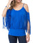 BLUE FRINGED OPEN SHOULDER TOP