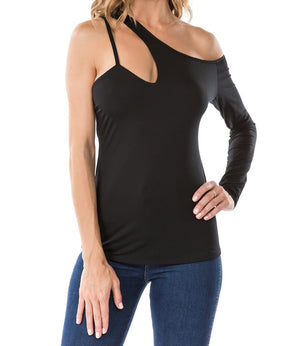 Solid One long bell sleeve Open shoulder top. Made in USA 95% RAYON 5% SPANDEX