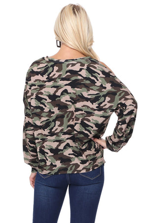 Soina Zig Zag Printed Top with Edgy Open Shoulder Detail